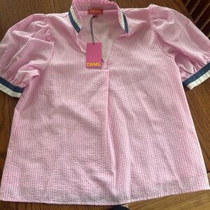 THML Pink Shirt with Blue Accents